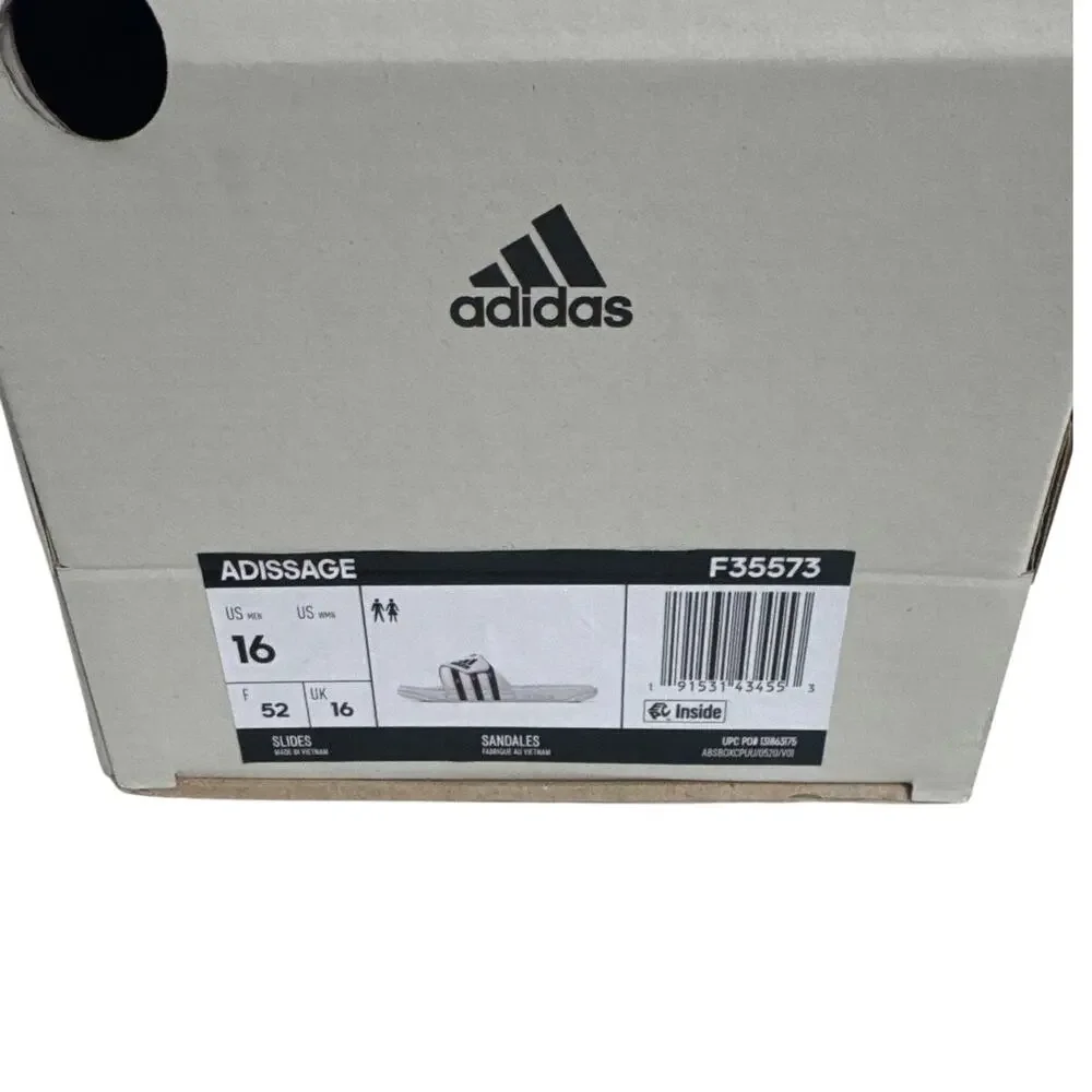 NWB Adidas Adissage Mens White and Black‎ Slide Sandal Size 16
